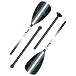 Angled view of the 4-Piece Hybrid Adjustable Fiberglass Paddle Black in its four component parts