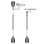 Side view of the Kayak and SUP Configurations of the 4-Piece Hybrid Adjustable Fiberglass Paddle Black