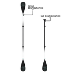 Side view of Kayak and SUP configuration of the 4-Piece Kids Hybrid Fiberglass SUP Paddle Black