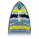 Close-up top nose view of Kids FlowRider board with bungee cords and wave pattern.