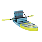 Angled side view showing Kids FlowRider board with seat, paddle, and front bungees.