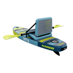 Rear angle of Kids FlowRider board with seat, paddle, and wavy deck design.