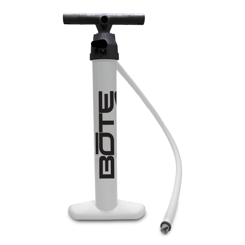 Front view of white Aero Hand Pump with black handle and coiled white hose attached.