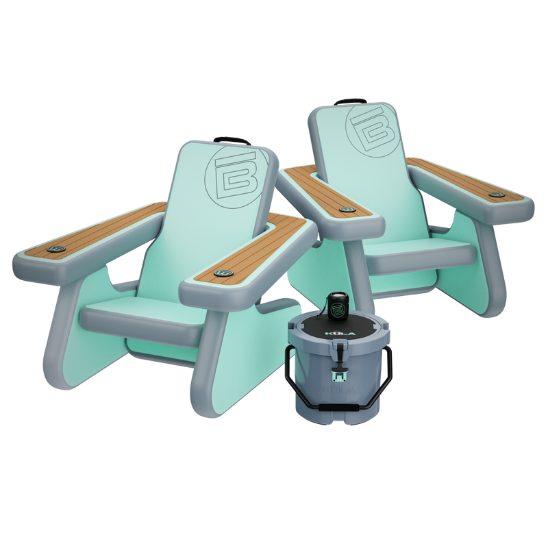 Front view of Inflatable AeroRondak® Chair Classic with KULA cooler package