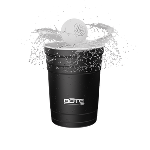 A BOTE pong ball splashing in a cup