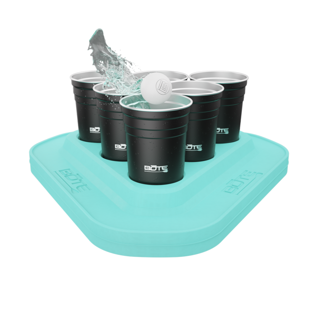 A BOTE pong ball splashing out of the cup