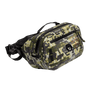 Angled view of Highwater Belt Pack Verge Camo with hex camo print and black zippers.
