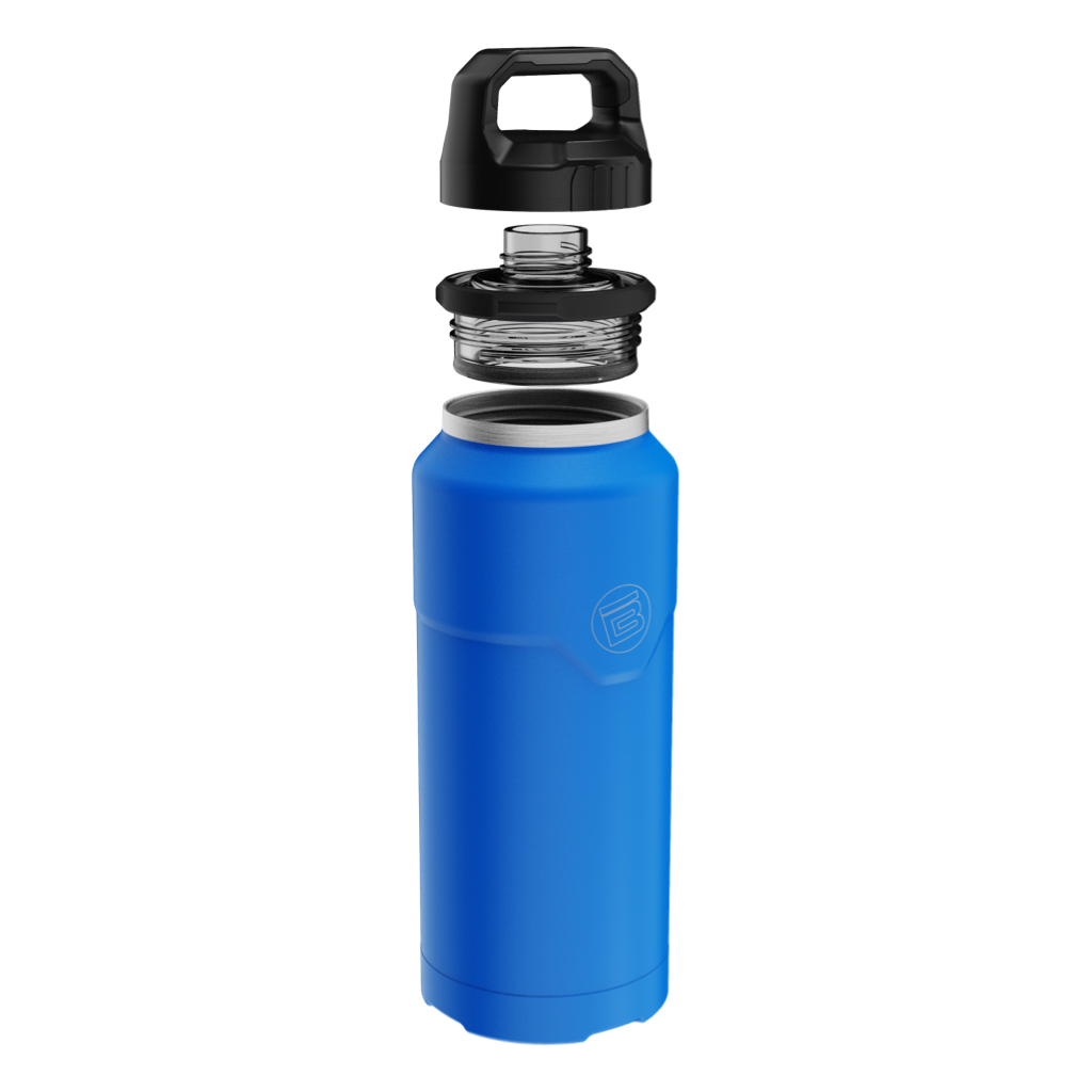 Image of the MAGNEBottle 36oz with Cap Harbor Blue with parts split out