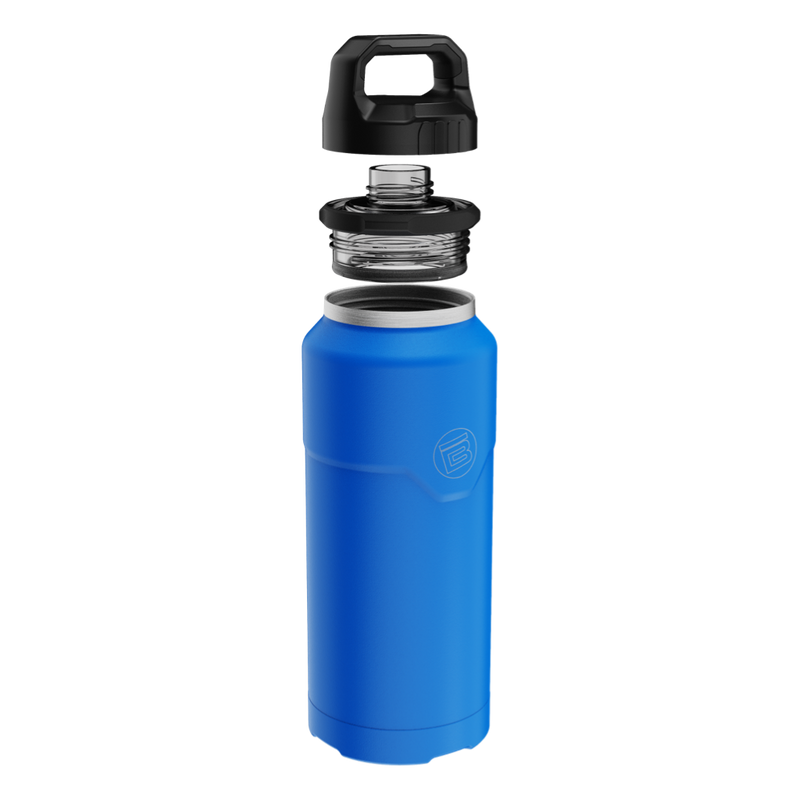 Image of the MAGNEBottle 36oz with Cap Harbor Blue with parts split out