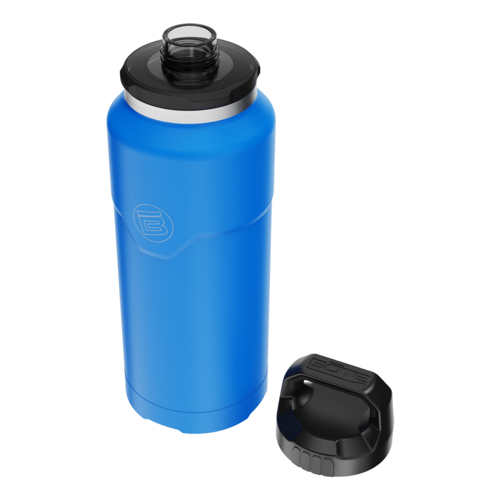 Side angled view of the MAGNEBottle 36oz with Cap Harbor Blue
