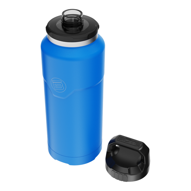 Side angled view of the MAGNEBottle 36oz with Cap Harbor Blue