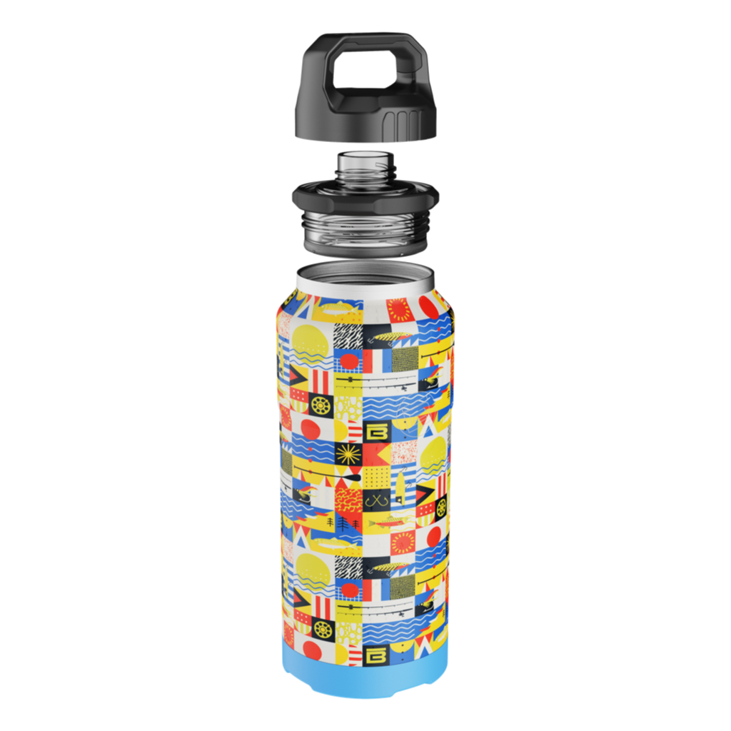 Side view of the parts of the MAGNEBottle 36oz with Cap Fischer Topwater
