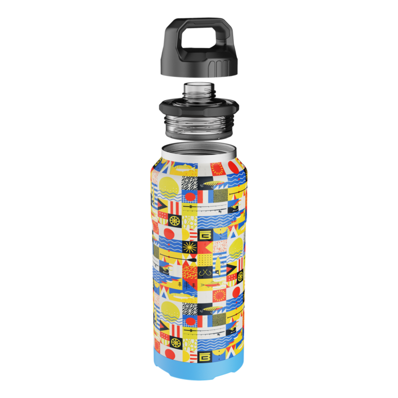 Side view of the parts of the MAGNEBottle 36oz with Cap Fischer Topwater
