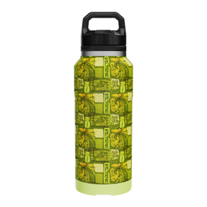 Front view of MAGNEBottle 36oz with handle cap and green Native Nalu print.