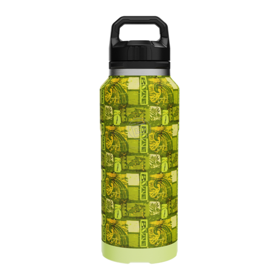 Front view of MAGNEBottle 36oz with handle cap and green Native Nalu print.
