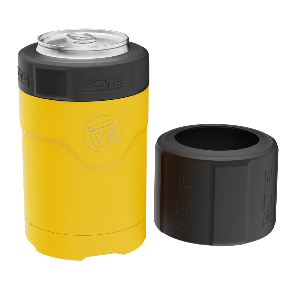 A detailed image of the MAGNEChill Can Cooler Switch Yellow, showing its design and key features.