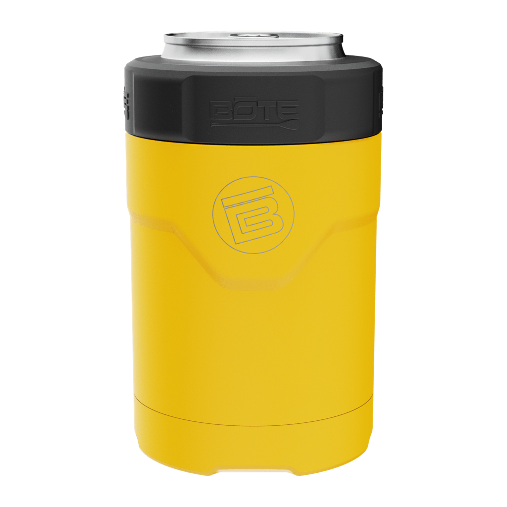 A detailed image of the MAGNEChill Can Cooler Switch Yellow, showing its design and key features.