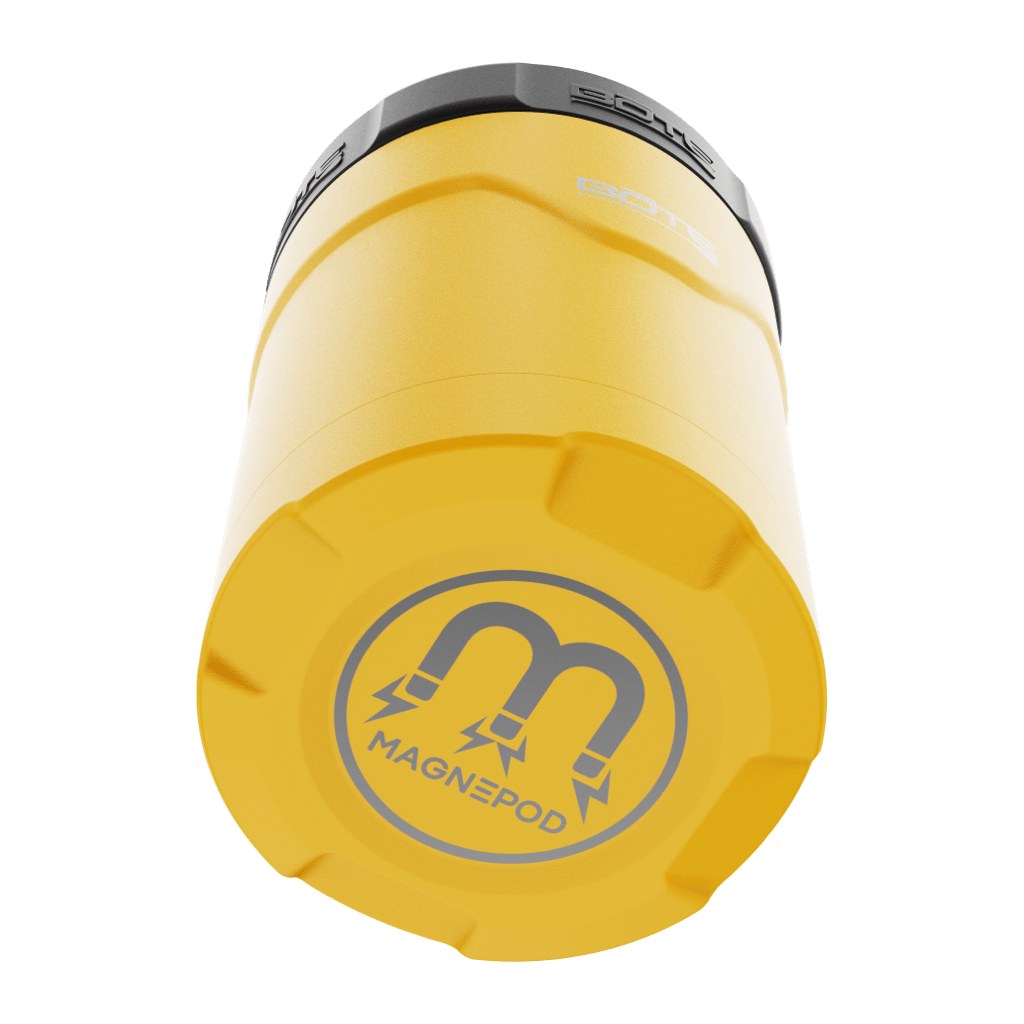 A detailed image of the MAGNEChill Can Cooler Switch Yellow, showing its design and key features.