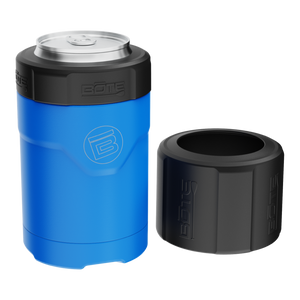 Side view of the MAGNEChill Can Cooler Harbor Blue with switch beside it