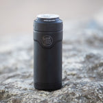 A detailed image of the MAGNEChill Can Cooler Slim Black, showing its design and key features.