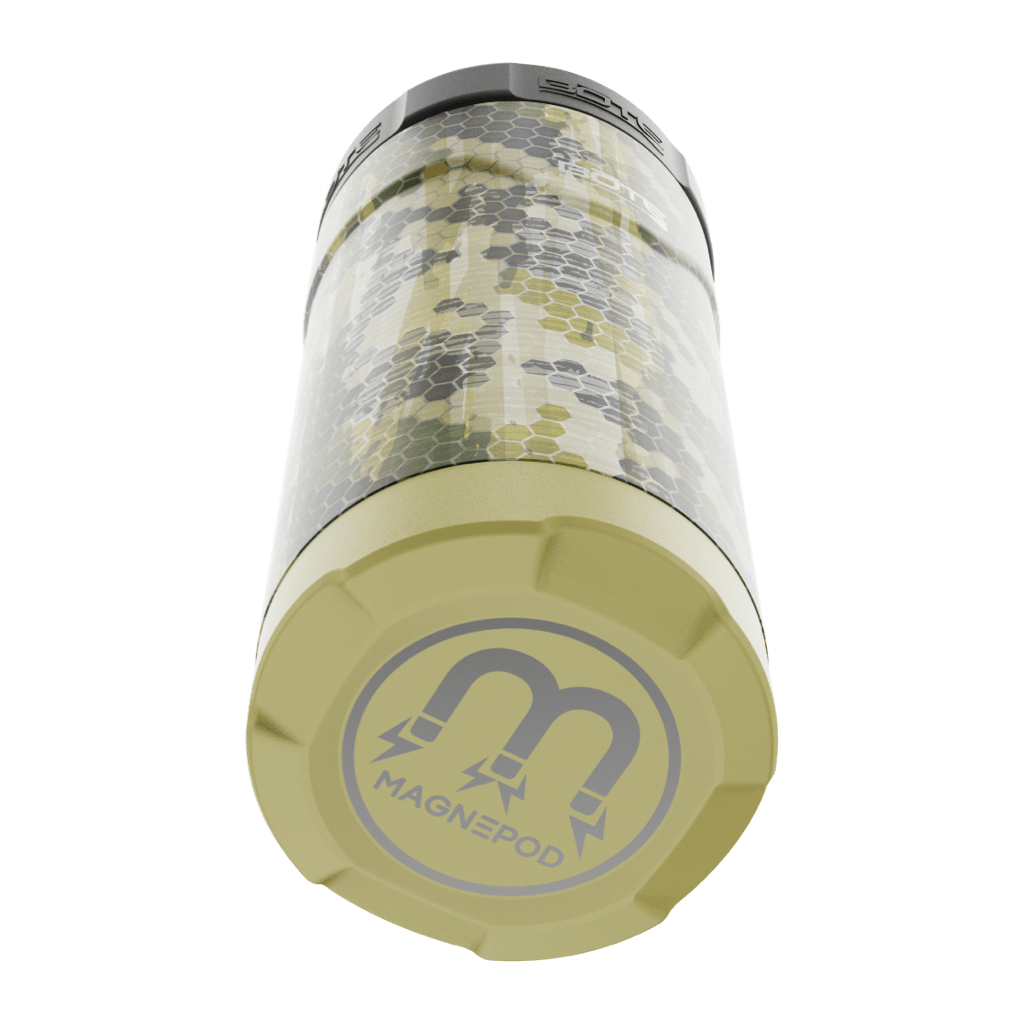 A detailed image of the MAGNEChill Can Cooler Slim Verge Camo, showing its design and key features.