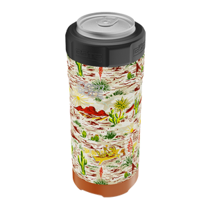 MAGNEChill Can Cooler Slim wrapped in Native Sendero desert print with black insulated top ring.