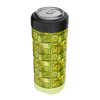 Angled view of green Native Nalu can cooler with tropical pattern and black top.