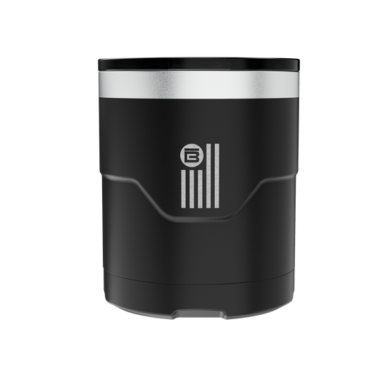 A detailed image of the BOTE Nation MAGNETumbler 12oz Lowball with Lid Black, showing its design and key features.