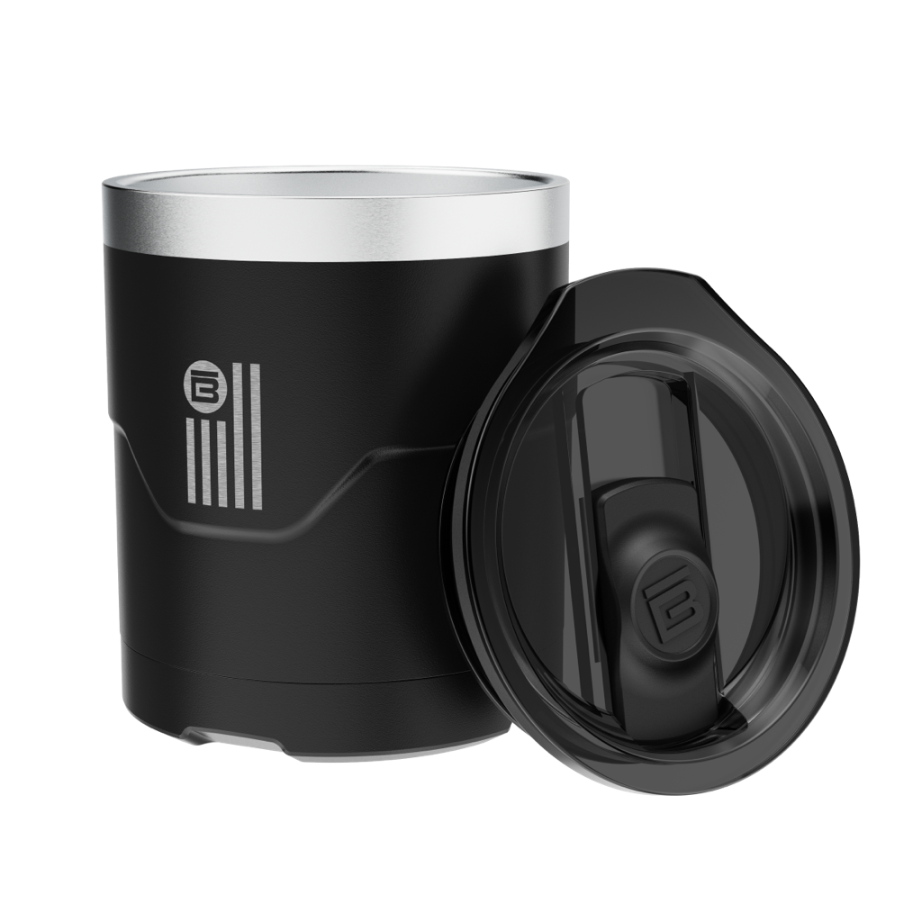 A detailed image of the BOTE Nation MAGNETumbler 12oz Lowball with Lid Black, showing its design and key features.