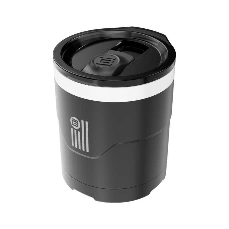A detailed image of the BOTE Nation MAGNETumbler 12oz Lowball with Lid Black, showing its design and key features.