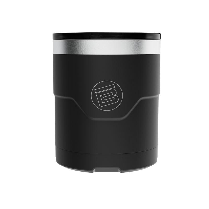 A detailed image of the MAGNETumbler 12oz Lowball with Lid Black, showing its design and key features.