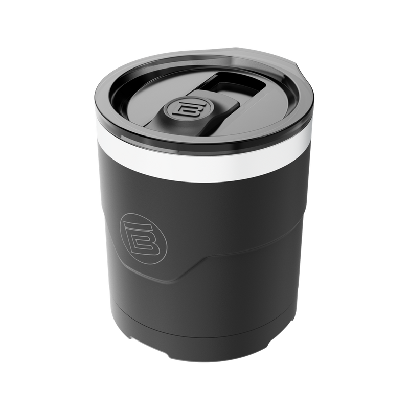 A detailed image of the MAGNETumbler 12oz Lowball with Lid Black, showing its design and key features.