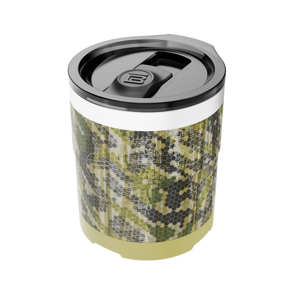 A detailed image of the MAGNETumbler 12oz Lowball with Lid Verge Camo, showing its design and key features.
