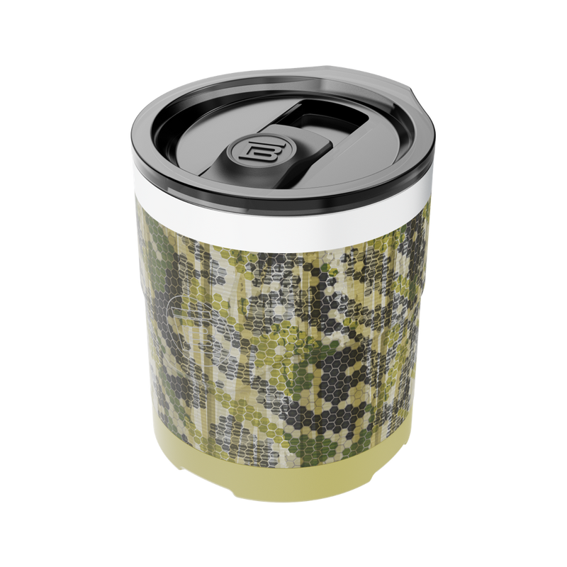 A detailed image of the MAGNETumbler 12oz Lowball with Lid Verge Camo, showing its design and key features.