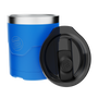 Side view of the MAGNETumbler 12oz Lowball Harbor Blue with lid beside it