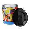 Side view of the MAGNETumbler 12oz Lowball Fischer Topwater with lid on the side