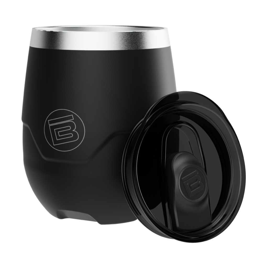 A detailed image of the MAGNETumbler 12oz Stemless with Lid Black, showing its design and key features.