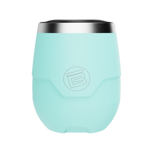 Front view of MAGNETumbler 12oz Stemless with Lid in light aqua color featuring a stainless steel rim.