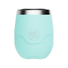 Front view of MAGNETumbler 12oz Stemless with Lid in light aqua color featuring a stainless steel rim.