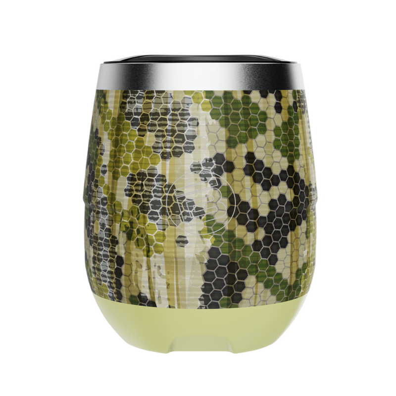 A detailed image of the MAGNETumbler 12oz Stemless with Lid Verge Camo, showing its design and key features.
