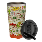 Front view of MAGNETumbler 20oz with Lid Native Sendero in desert-themed print with black lid.
