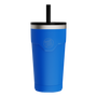 Side view of the MAGNETumbler 20oz with Lid Harbor Blue with straw in it