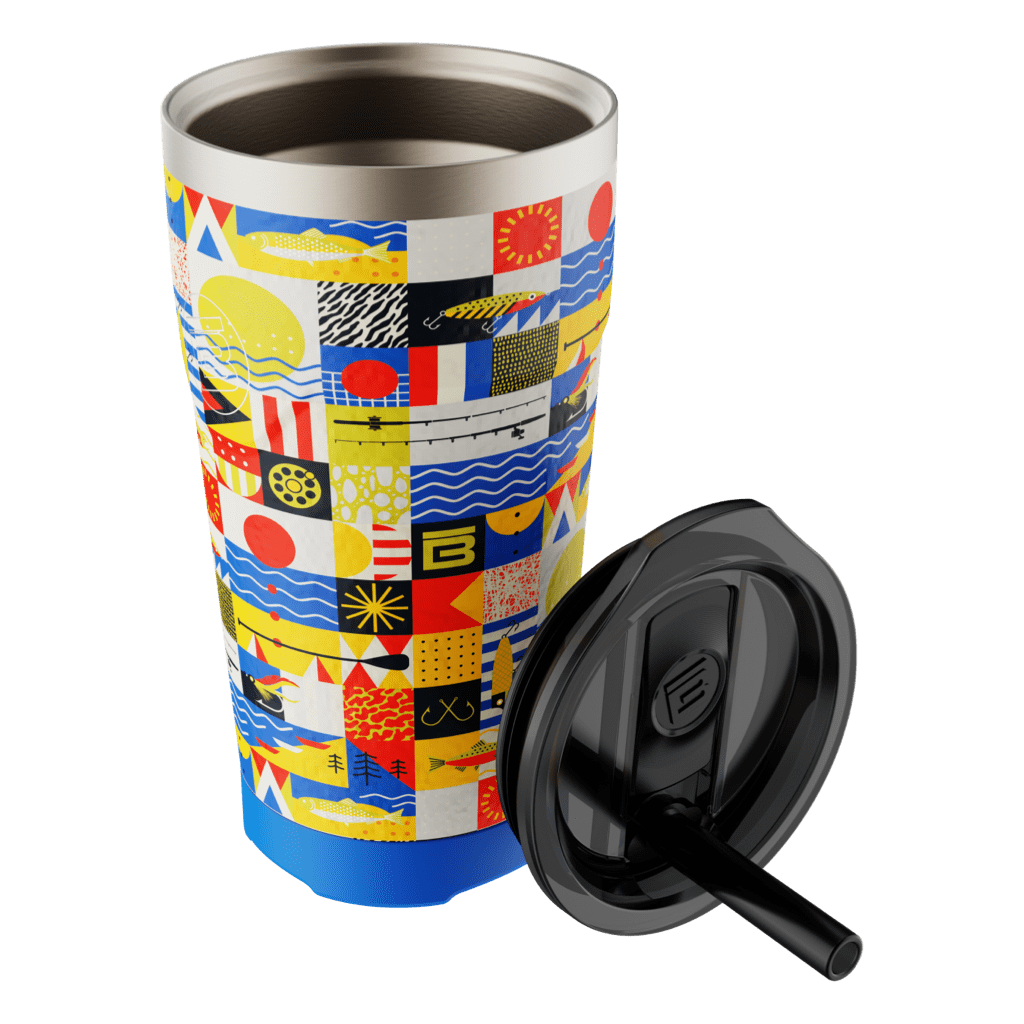 Front angled view of the MAGNETumbler 20oz with Lid Fischer Topwater and straw