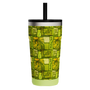 Front view of tumbler with lid and straw attached in vibrant Native Nalu print.