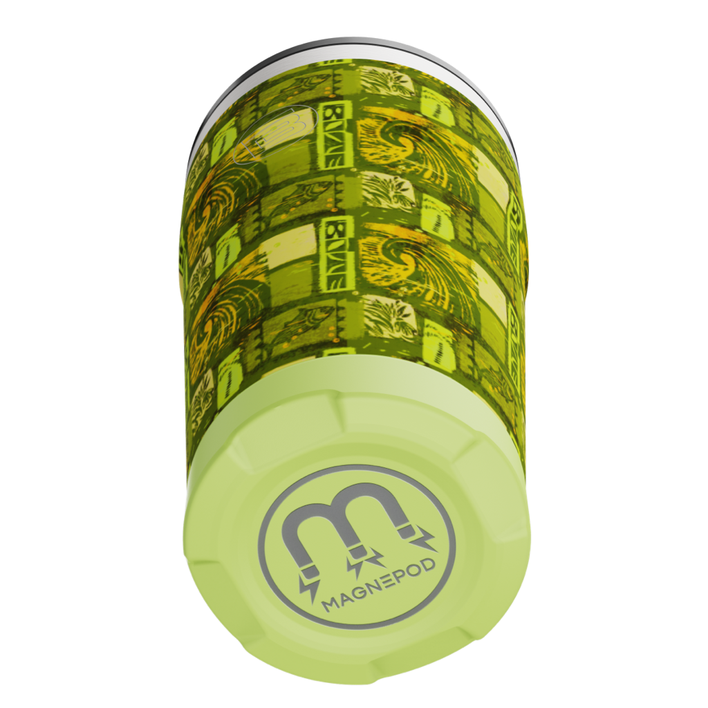 Bottom view of tumbler showing MAGNEPOD base in matching light green.