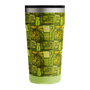 Straight-on front view of Native Nalu tumbler with silver rim and green base.