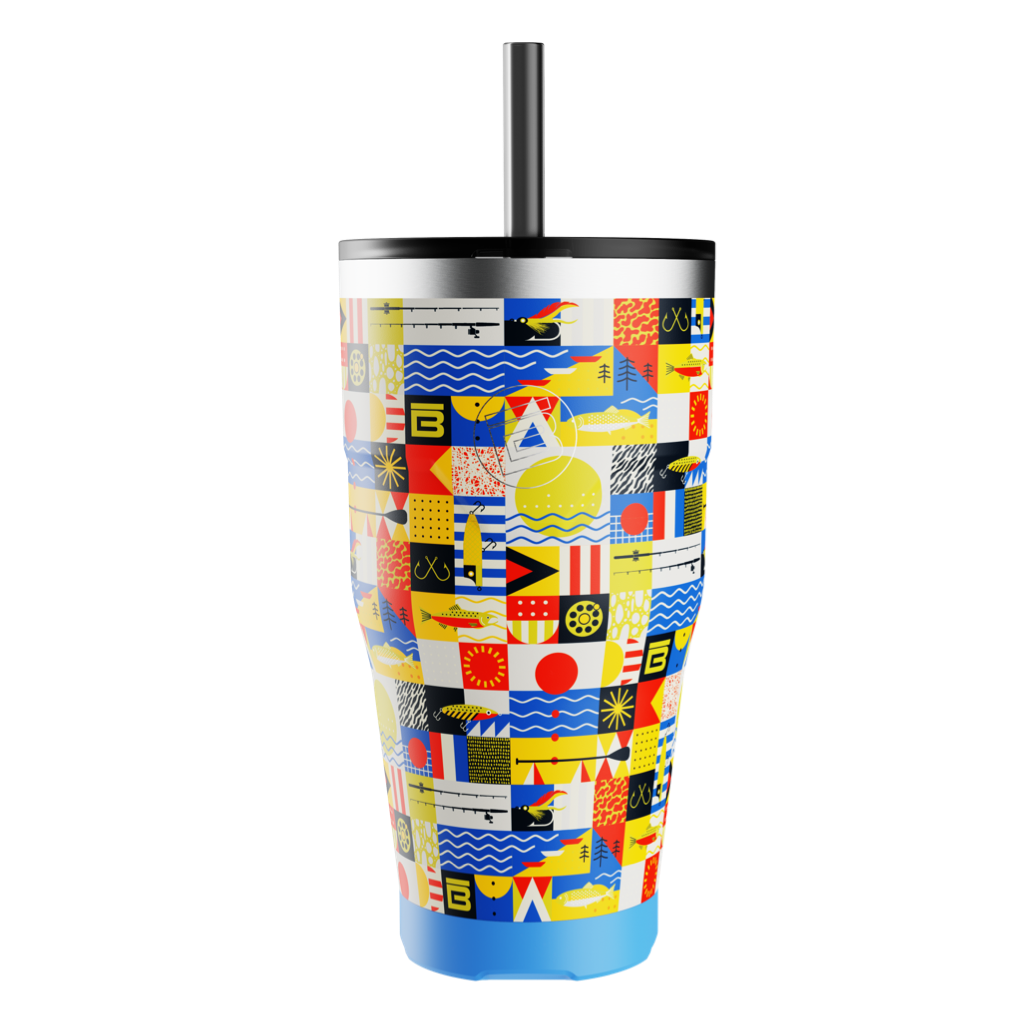 Side view of the MAGNETumbler 32oz with Lid Fischer Topwater with straw