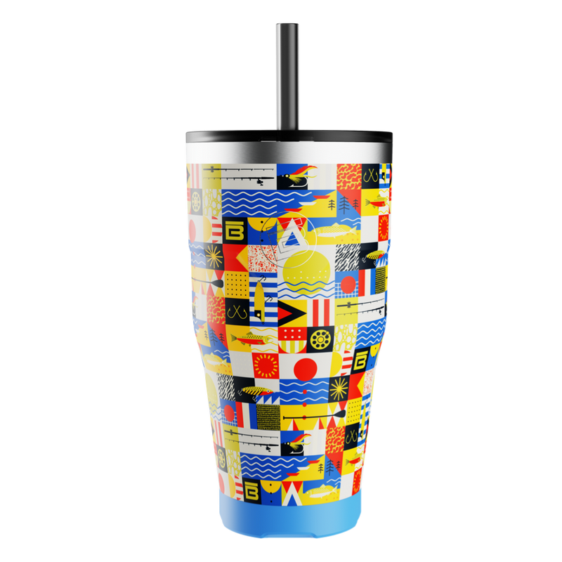 Side view of the MAGNETumbler 32oz with Lid Fischer Topwater with straw