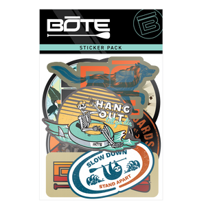 Front of Hangout Sticker Pack with BOTE logo and assorted colorful stickers in packaging.