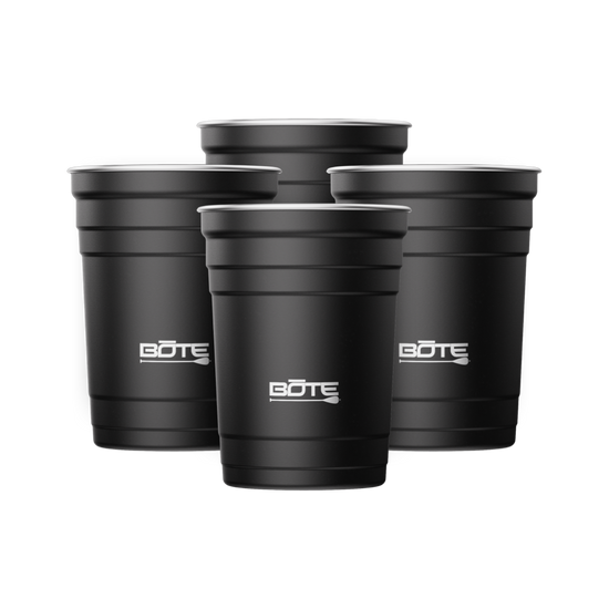 A detailed image of the Stainless Steel Cups 4-Pack Black, showing its design and key features.